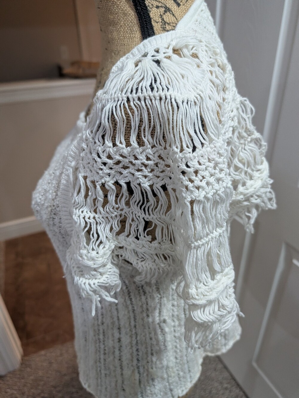 Free People White Knit Square Neck Fringe Sleeve Tank - Picture 2 of 4